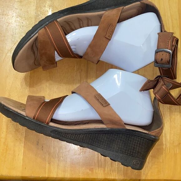 Keen Skyline Wedge Sandals Brown Leather Ankle Straps size 10 - Picture 4 of 9